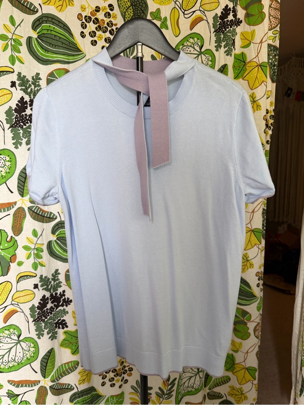 Lands’ End Light Blue Short Sleeve Scarf-Neck Sweater Size L 14/16